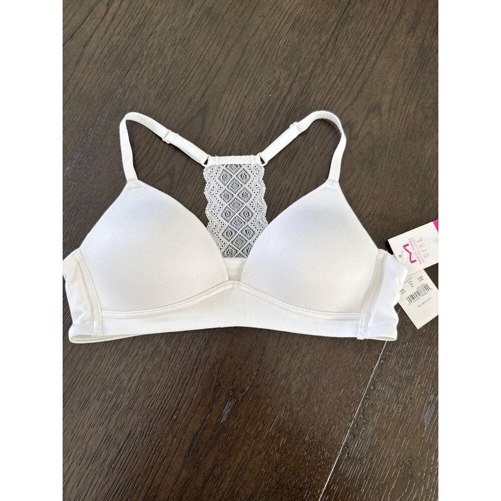 Maidenform Girl size 34A Contour Racerback Lace White Bra NEW